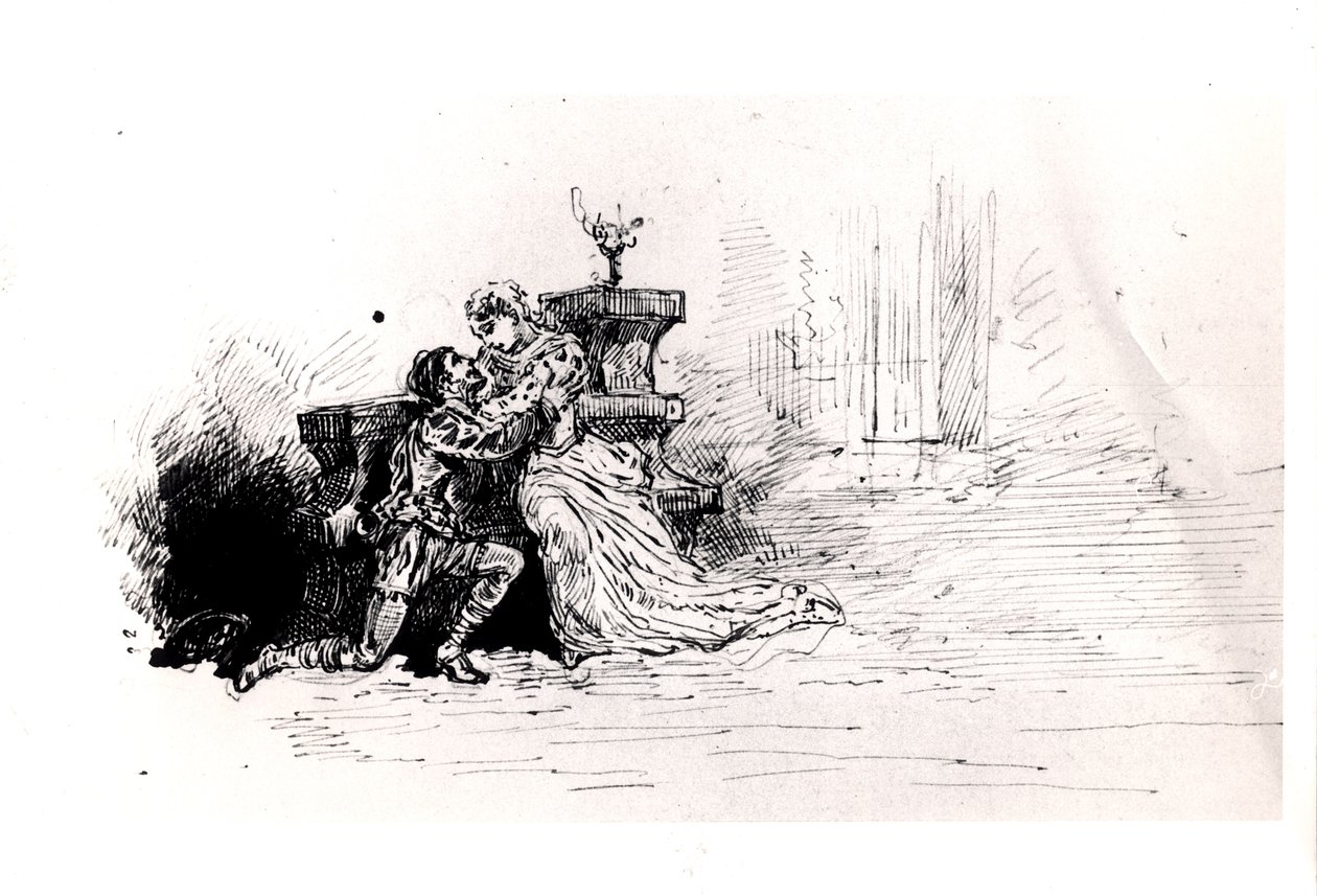 Produkční brožura pro Ruy Blas (1838) od Victora Huga (1802-85), 1880 (pero a inkoust na papíře) od French School