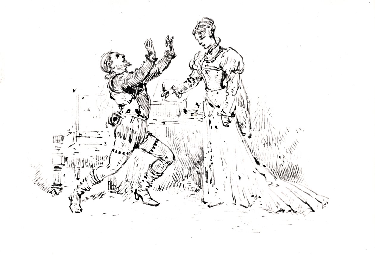 Produkční brožura pro Ruy Blas (1838) od Victora Huga (1802-85), 1880 (pero a inkoust na papíře) od French School