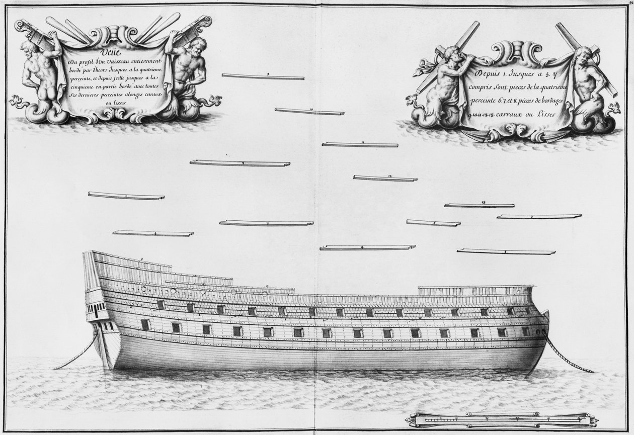 Profil zcela prkenné nádoby, ilustrace z „Atlas de Colbert“, deska 32 (tužka a wc na papíře) (černobílá fotografie) od French School