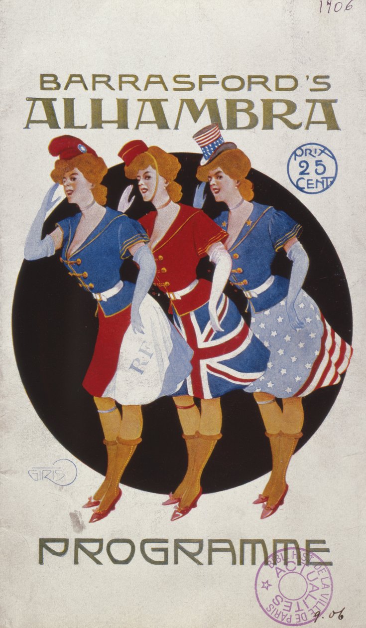 Program hudebního sálu Alhambra v Paříži, 1906 od French School