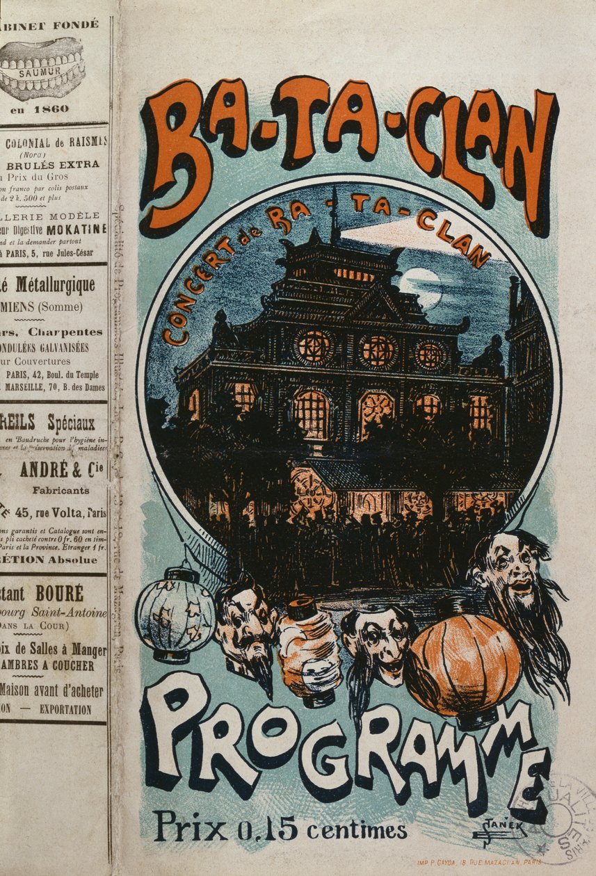 Program koncertu v kavárně Ba-Ta-Clan, c.1905 od French School