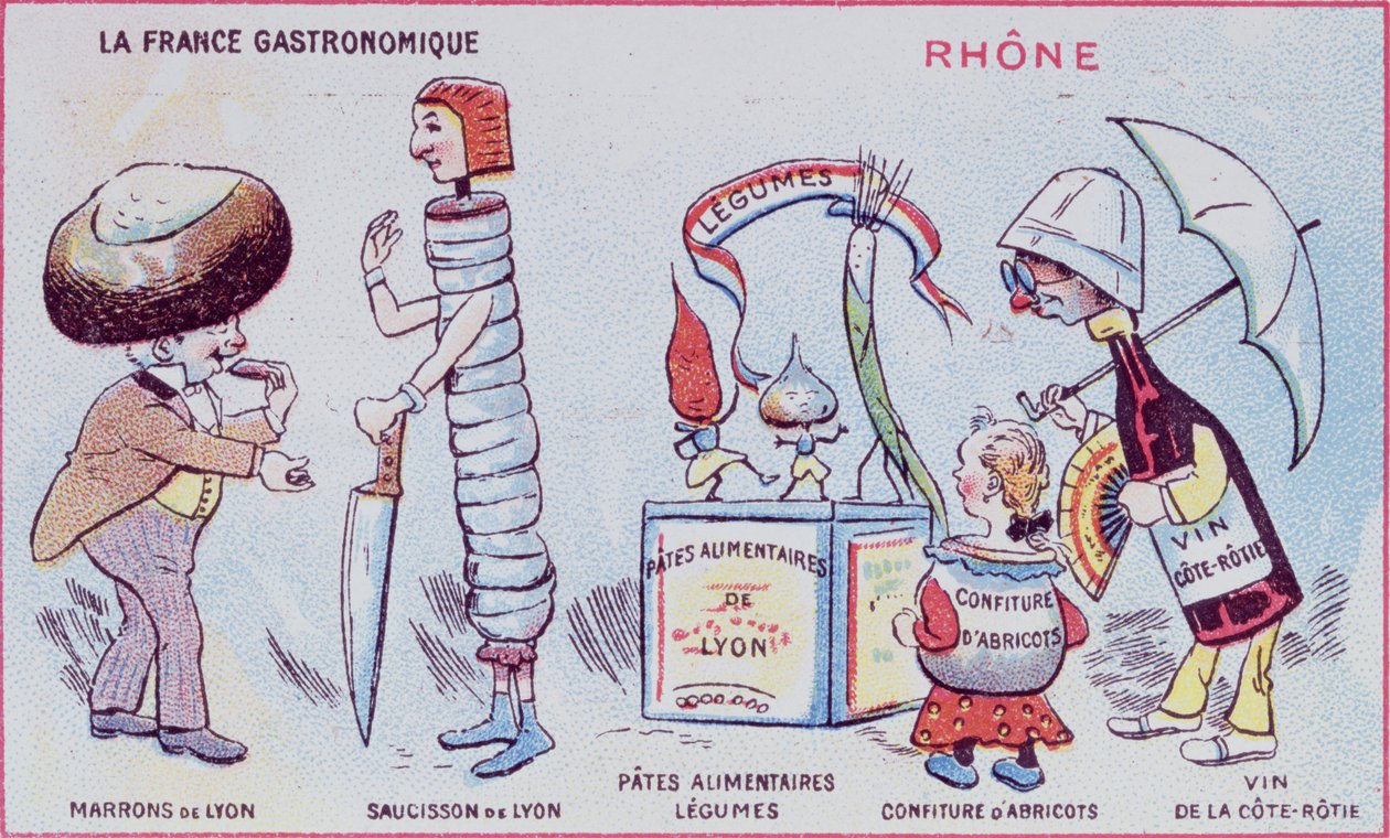 Propagační a vzdělávací karta pro děti potravinářských specialit regionu Rhone, c.1900 od French School