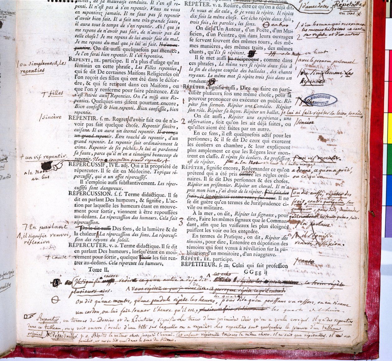Korektura stránky s opravami vydání slovníku Francouzské akademie (tisk na papíře) (detail 179941) od French School