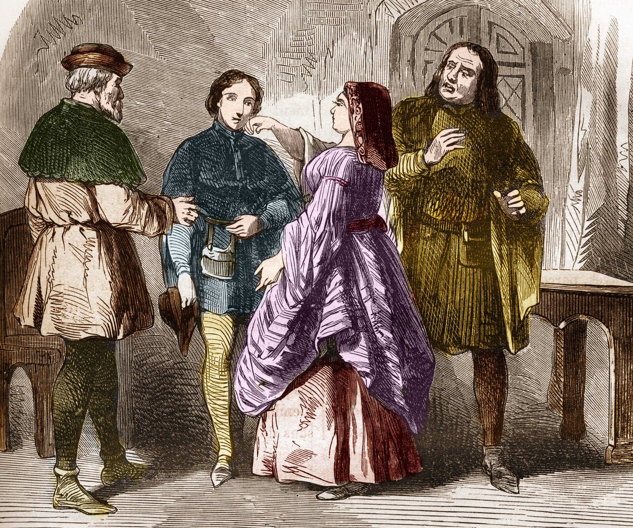 Prostituční scéna v Paříži na konci středověku. Rytina do „Historie prostituce a zhýralosti mezi všemi národy světa od starověku po současnost“ od Dr. Th. -F. Debray. 1879. od French School