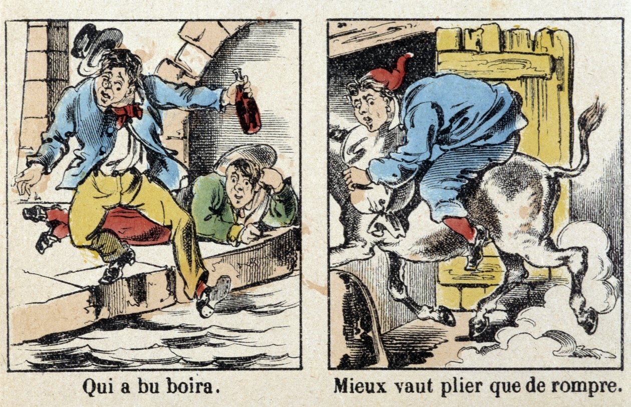 Přísloví v obrazech Epinal: Kdo pil drink. Lepší se ohnout než zlomit. od French School