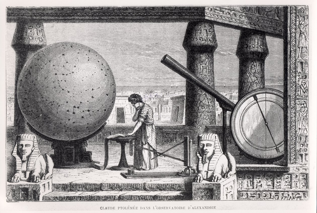 Ptolemaios (c.90-168) (Claudius Ptolemaeus) v observatoři v Alexandrii, z La Vie des Savants Illustres od Louise Figuiera od French School