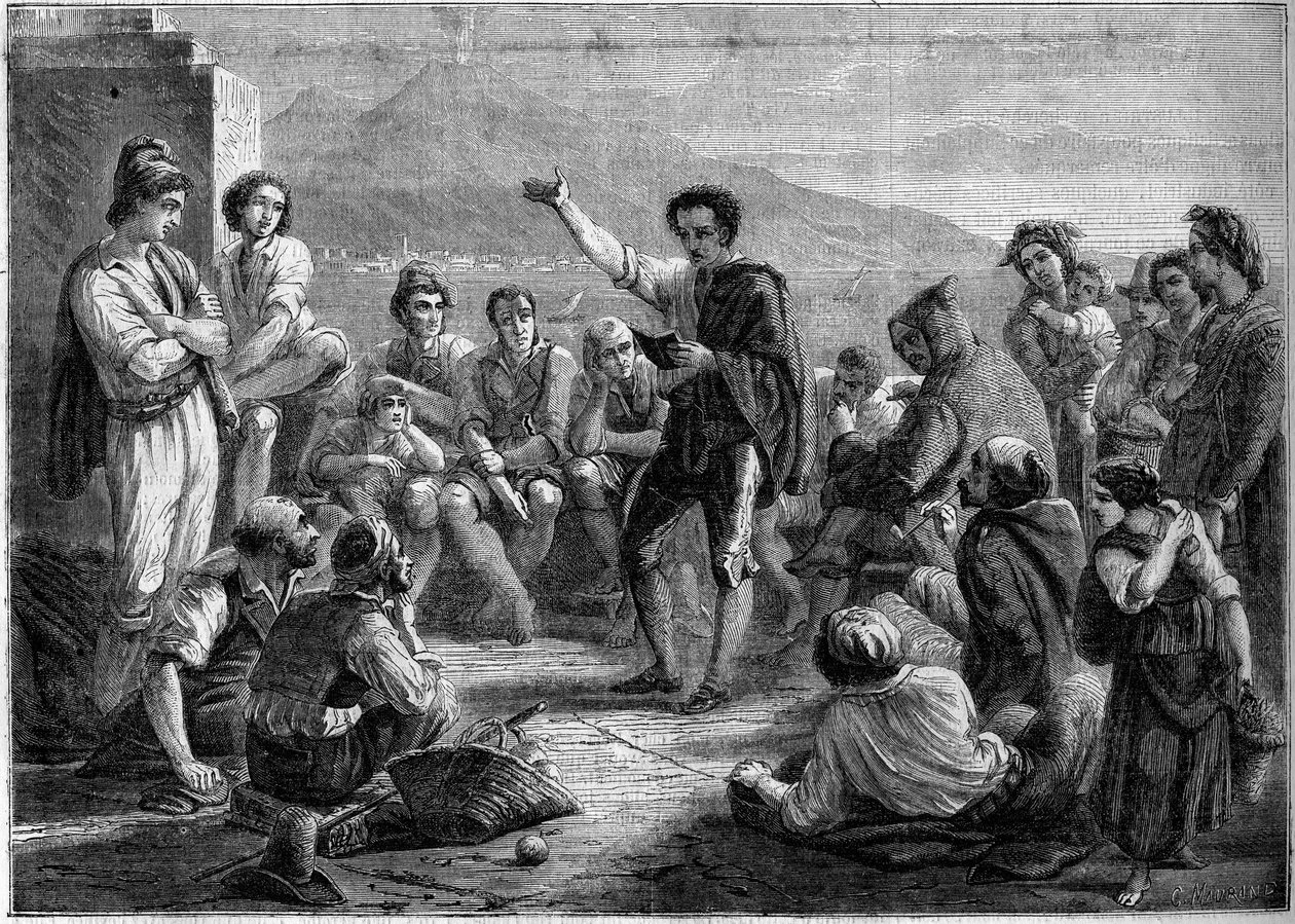 Veřejné čtení o krtkovi v Neapoli, Itálie od French School