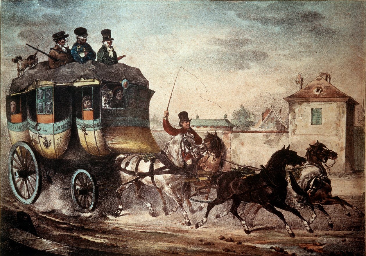 Veřejná doprava: Pečlivost linky mezi Paříží a Meaux. Ilustrace padoucha v roce 1824. Compiegne, zámecké muzeum od French School