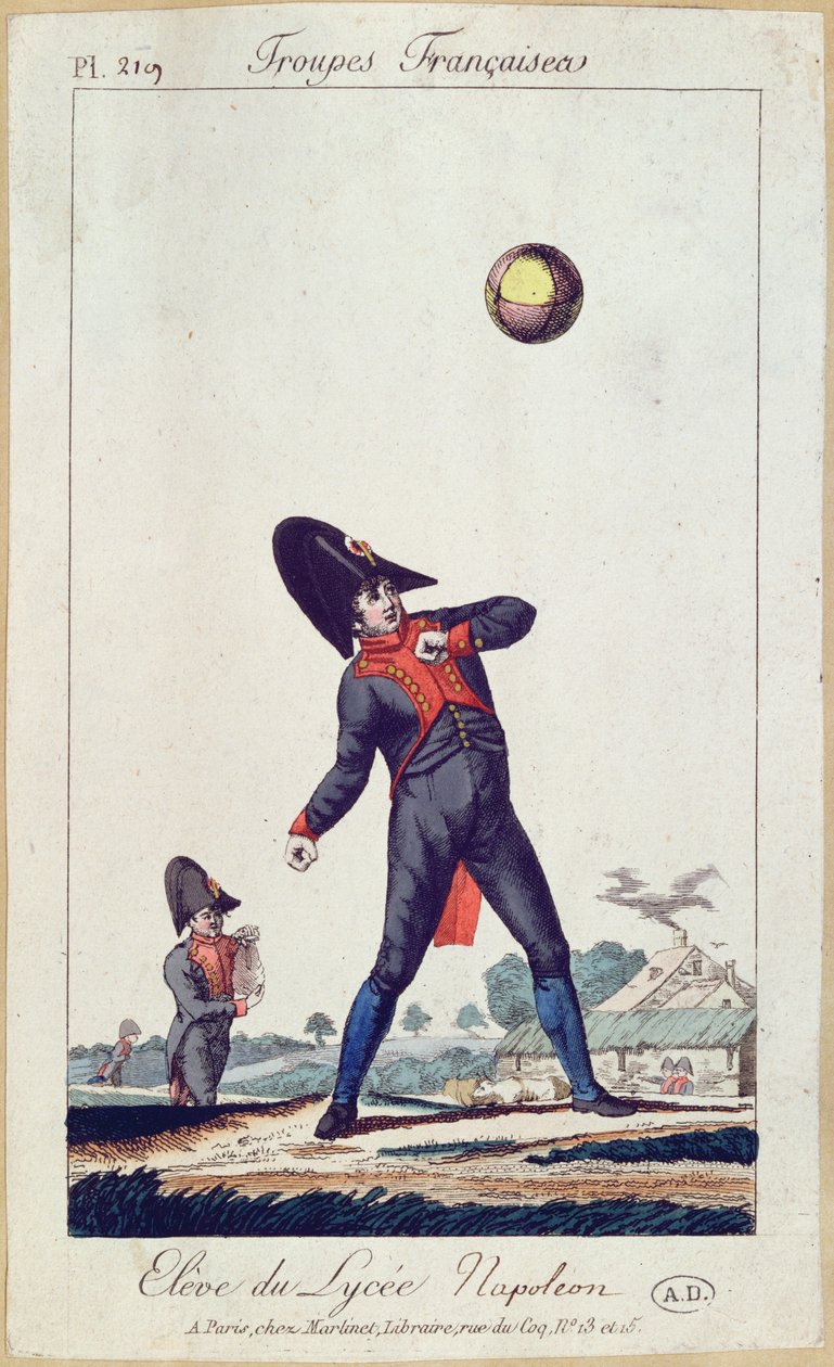 Žák lycea Napoleon Playing Ball, cca 1805 (barevná rytina) od French School