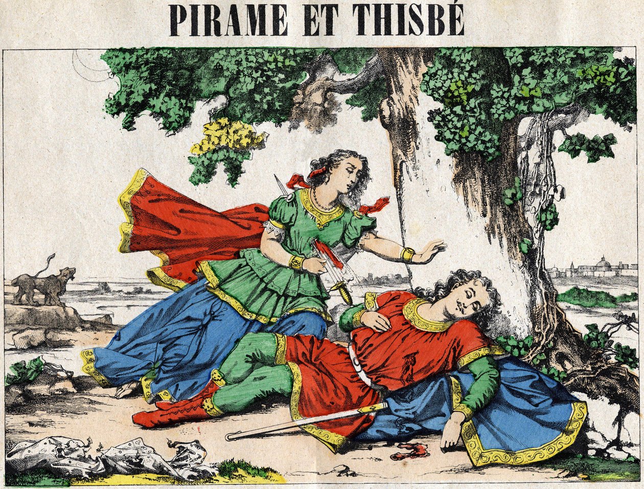 Pyramus (Pirame) a Thisbe, příběh o Ovidiovi v „“The metamorphoses“. od French School
