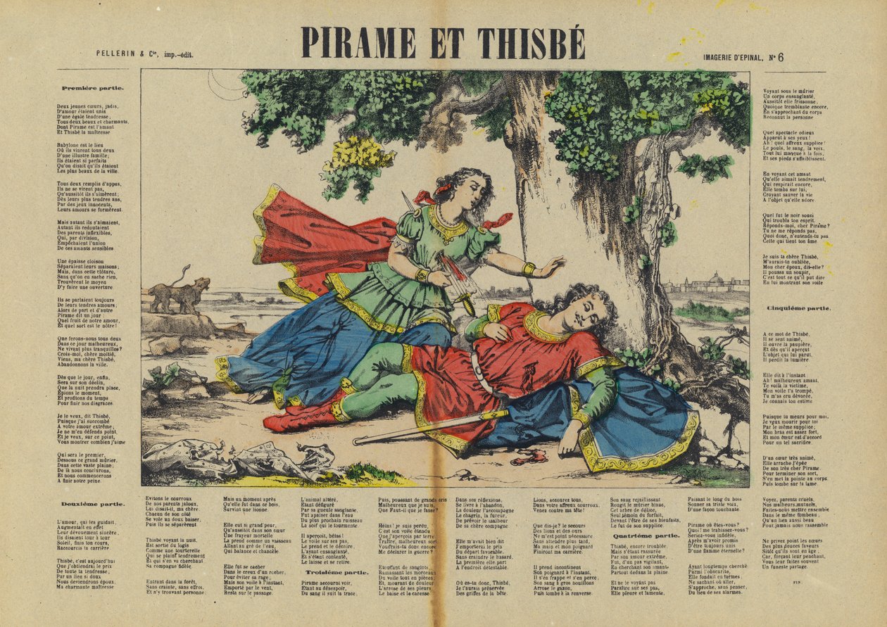 Pyramus a Thisbe (barevná litografie) od French School