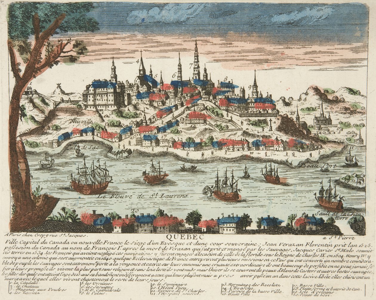 Quebec, hospoda. C. 1650 (ručně kolorovaná rytina) od French School