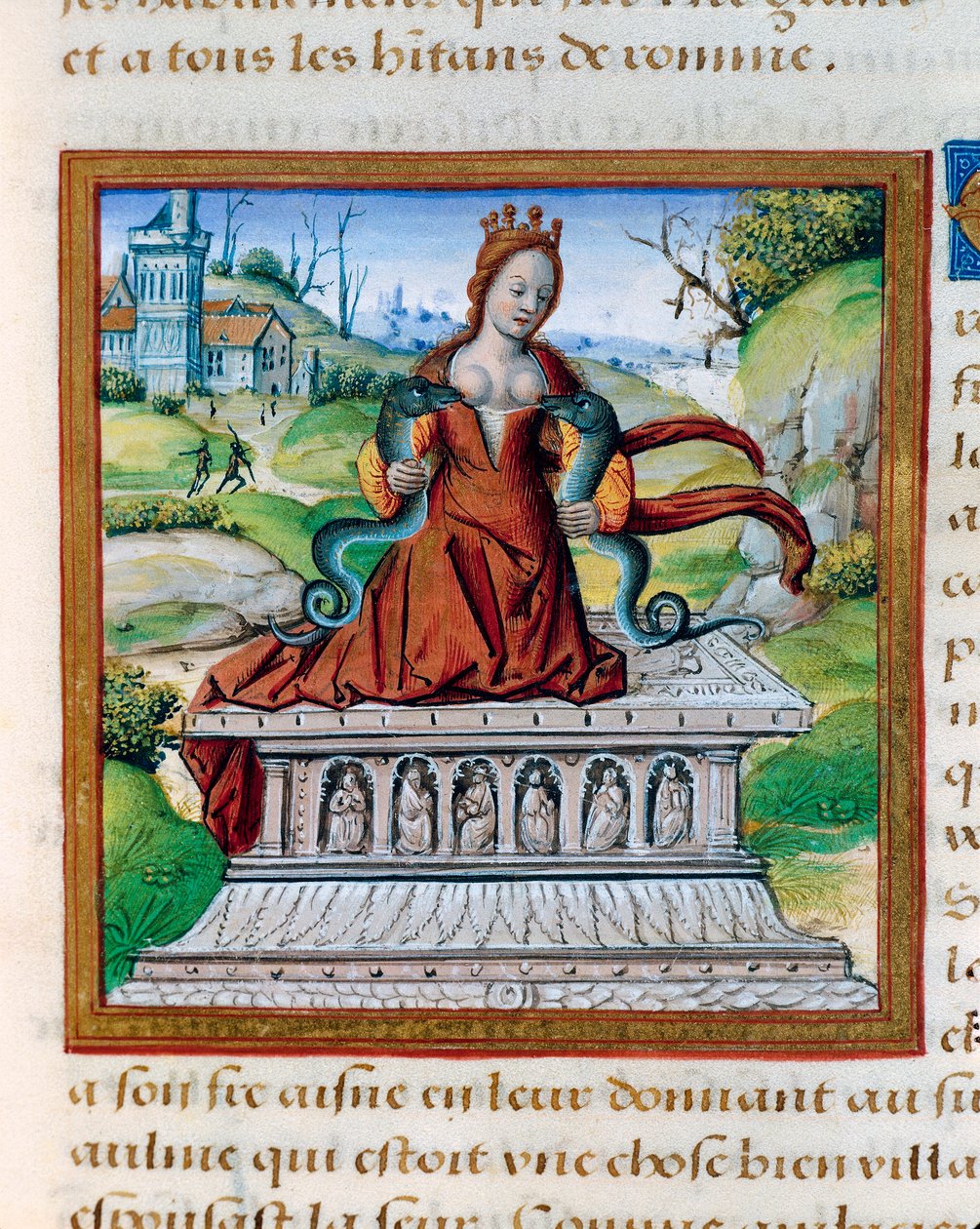 Královna Kleopatra a dva hadi, asi 1505 (miniatura) od French School