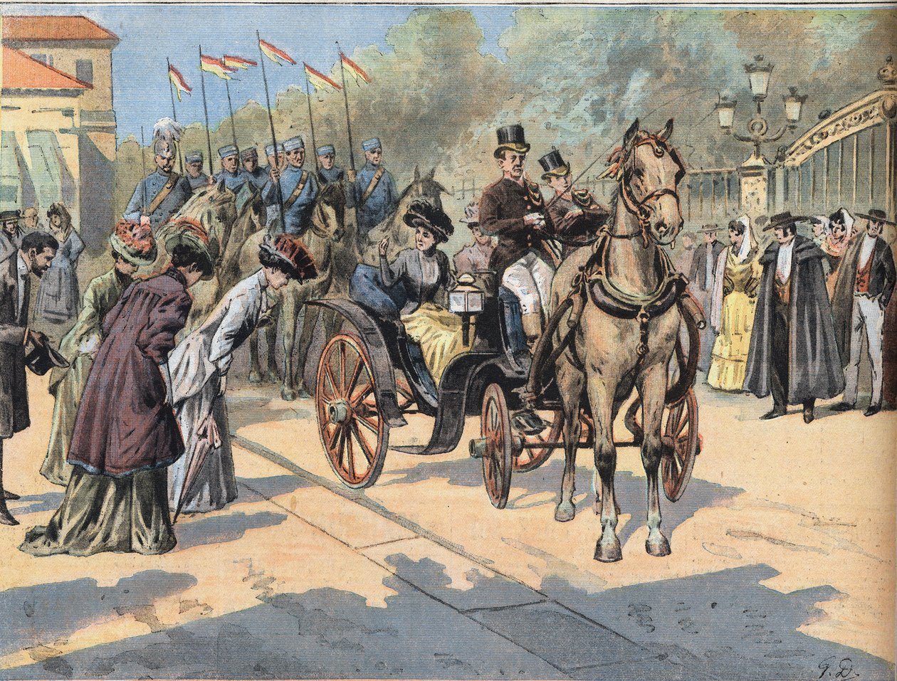 Královna Marie Christine de Teschen (1858-1929) zdraví královny pařížských pochodů z novin „Le Petit Parisien“ “ od French School
