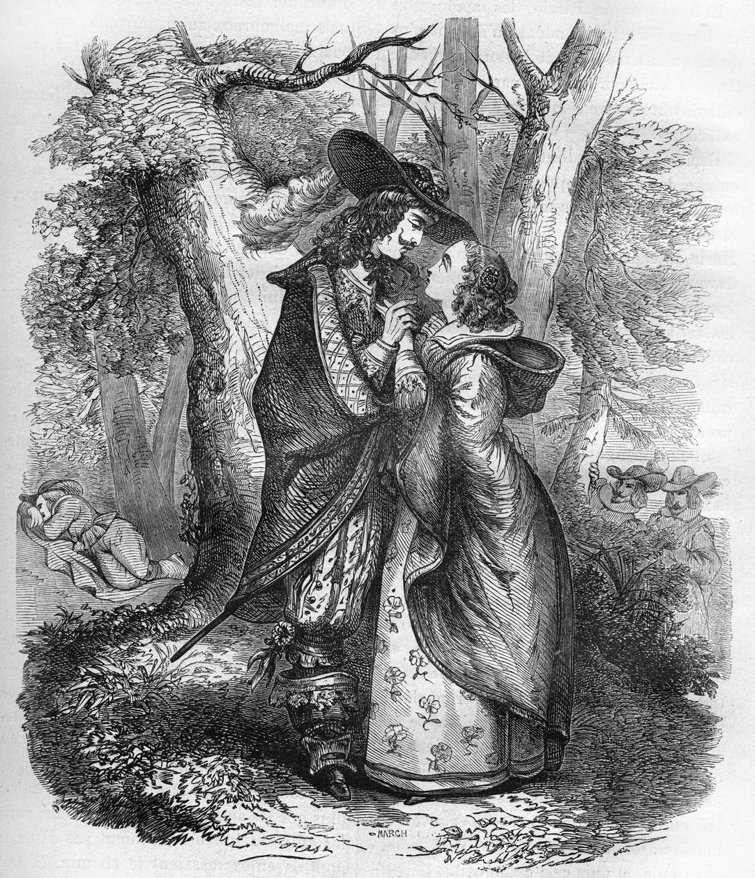 Královna Sophie Dorothee ze Zelle (1666-1726), manželka Jiřího I. Anglického a mladého Filipa Kryštofa z Koenigsmarku, ve chvíli intimity. Rytina „Historie prostituce a zhýralosti mezi všemi národy světa od starověku až po od French School