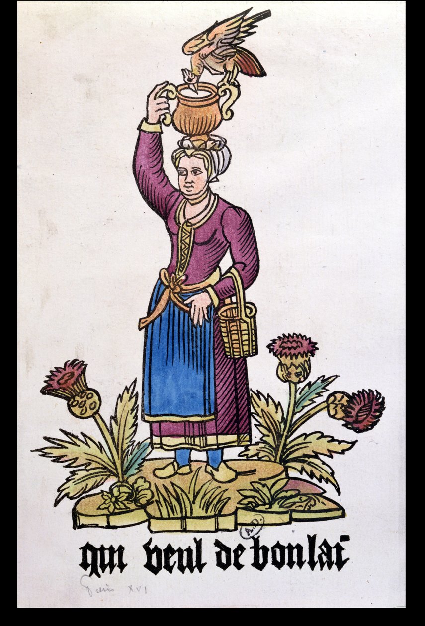 Qui Veut du Bon Lait, dojička ze série Les Cris de Paris, kopie vydání z roku 1515 od French School