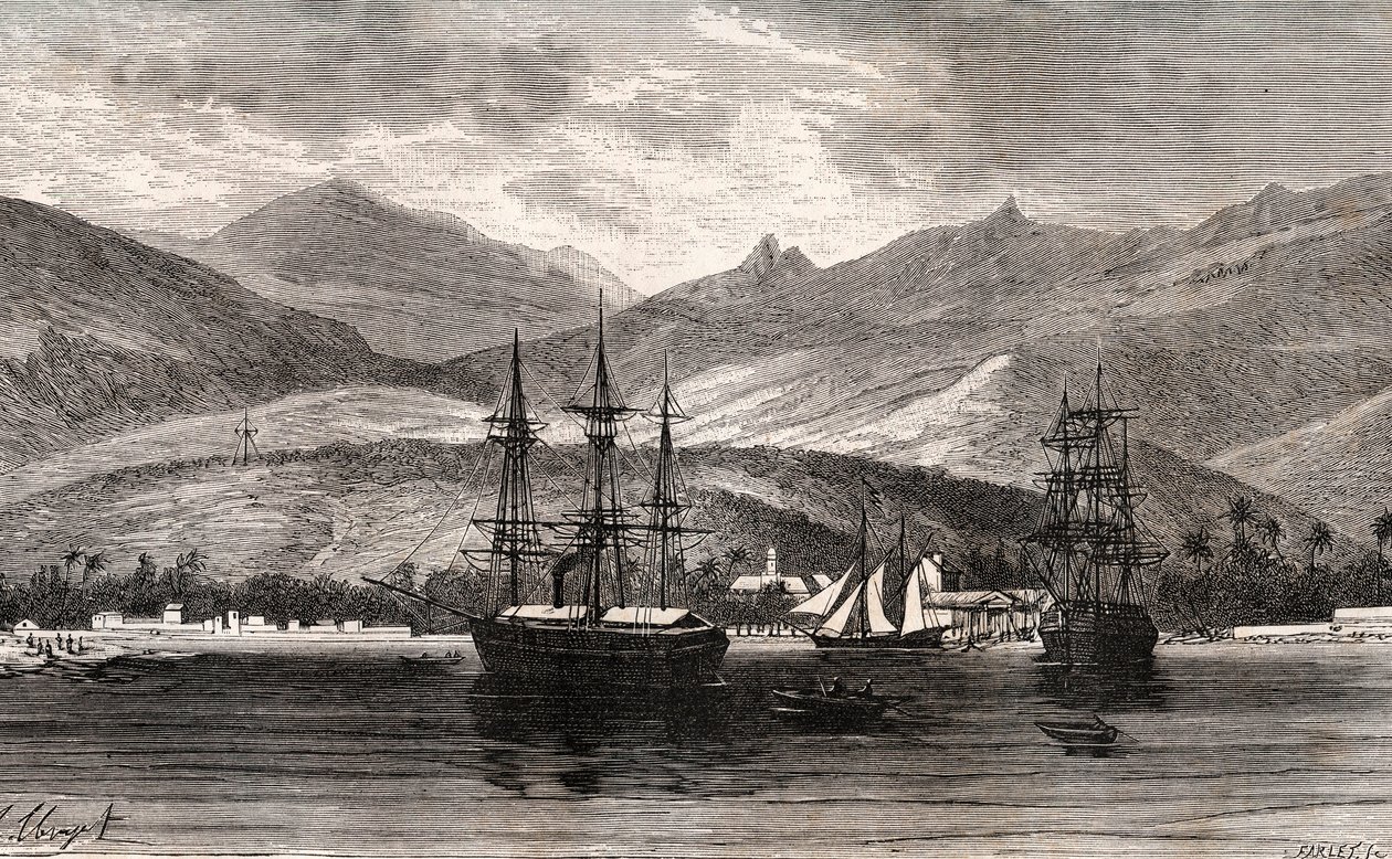 Rade de Taiti - Tahiti - rytina v „La France illustrée: geografie, historie, statistická správa“ od V.A. Malt-Brown. 1884 od French School