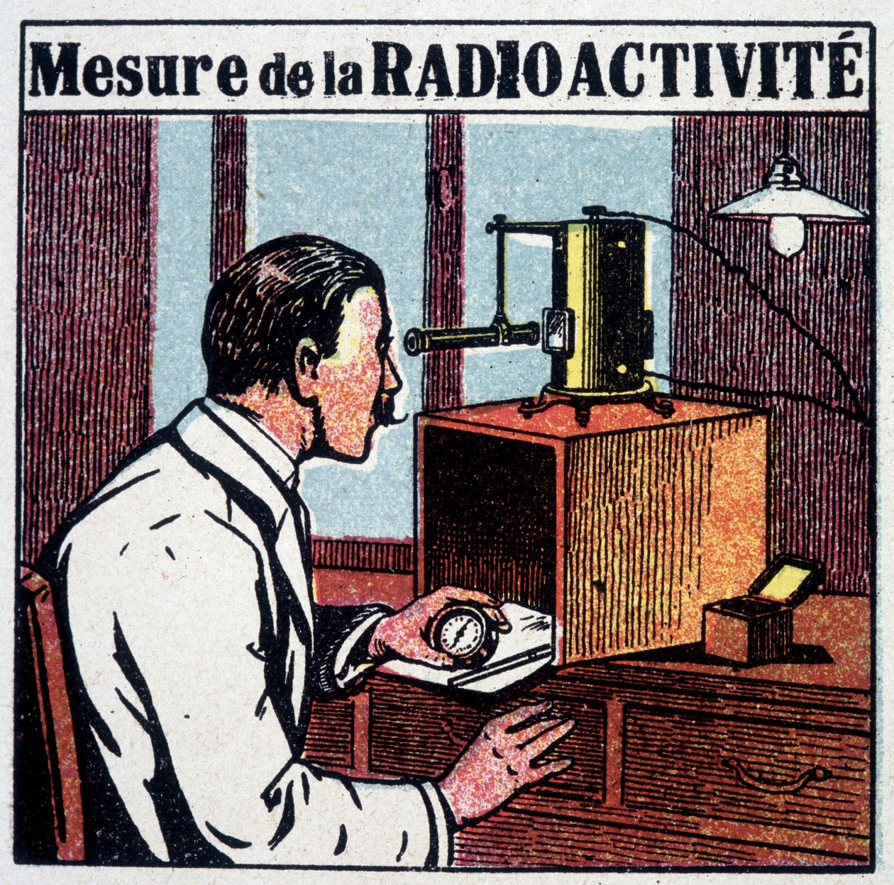 Měření radioaktivity - rytina, 20. století od French School