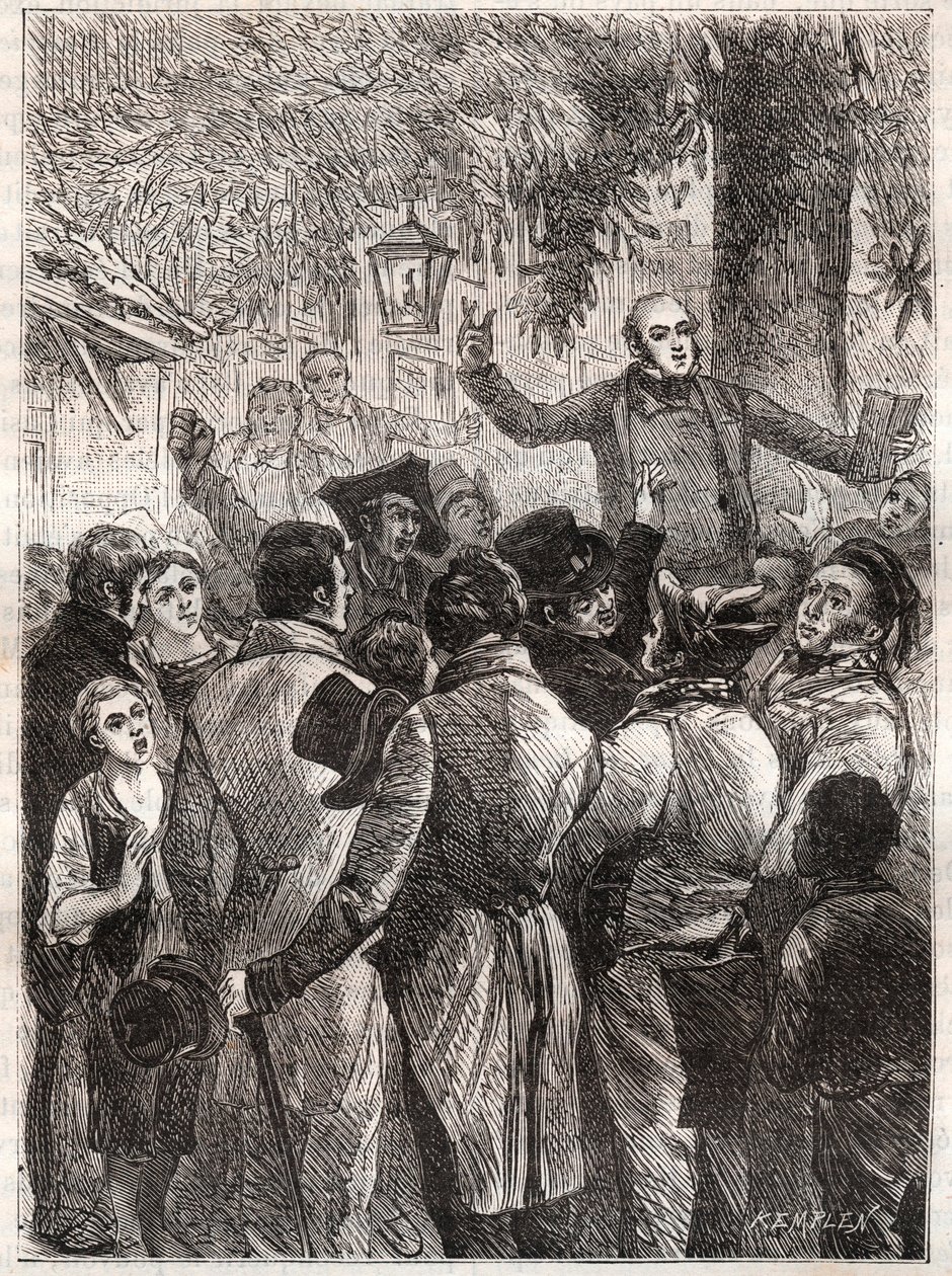 Čtení brožury Louise Marie de Lahaye de Cormenin (1788-1868) v roce 1838 (Tres-humbles remonstrance Timona o odškodnění nového druhu, o kterém se občanský seznam předstírá, že stanoví mezi čtyřmi miliony, které dluží Tresorovi, a čtyřmi mlýn od French School