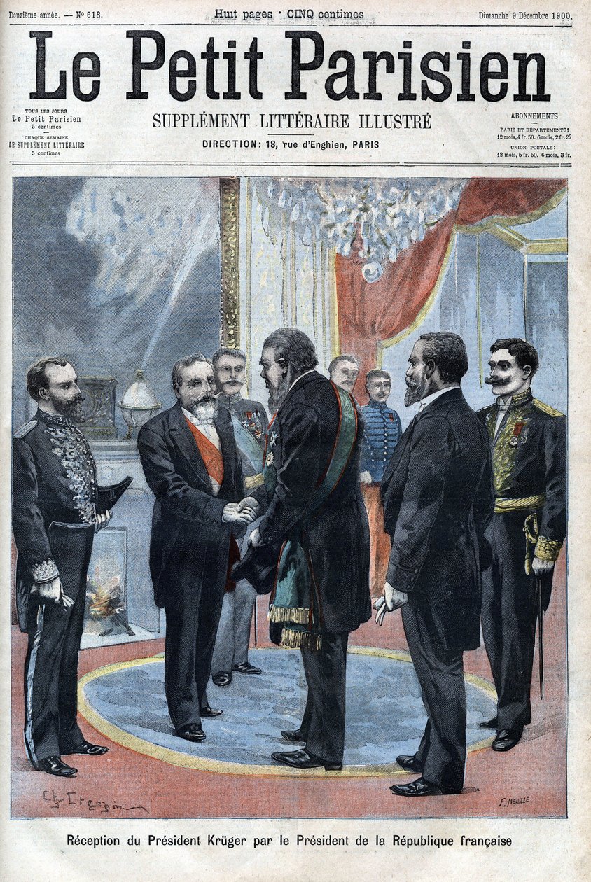 Přijetí prezidenta Paula Krugera (1825-1904), prezidenta Transvaalské republiky prezidentem Francouzské republiky Emilem Loubetem v Palais de L