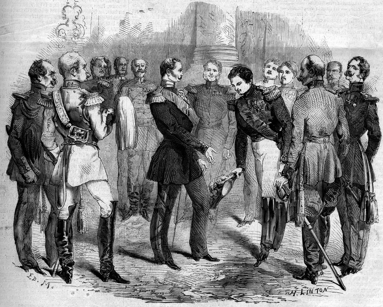 Přijetí francouzského císaře Napoleona III. (1808-1873) ruským carem Alexandrem II. (1818-1881) ve Varšavě (Polsko) od French School