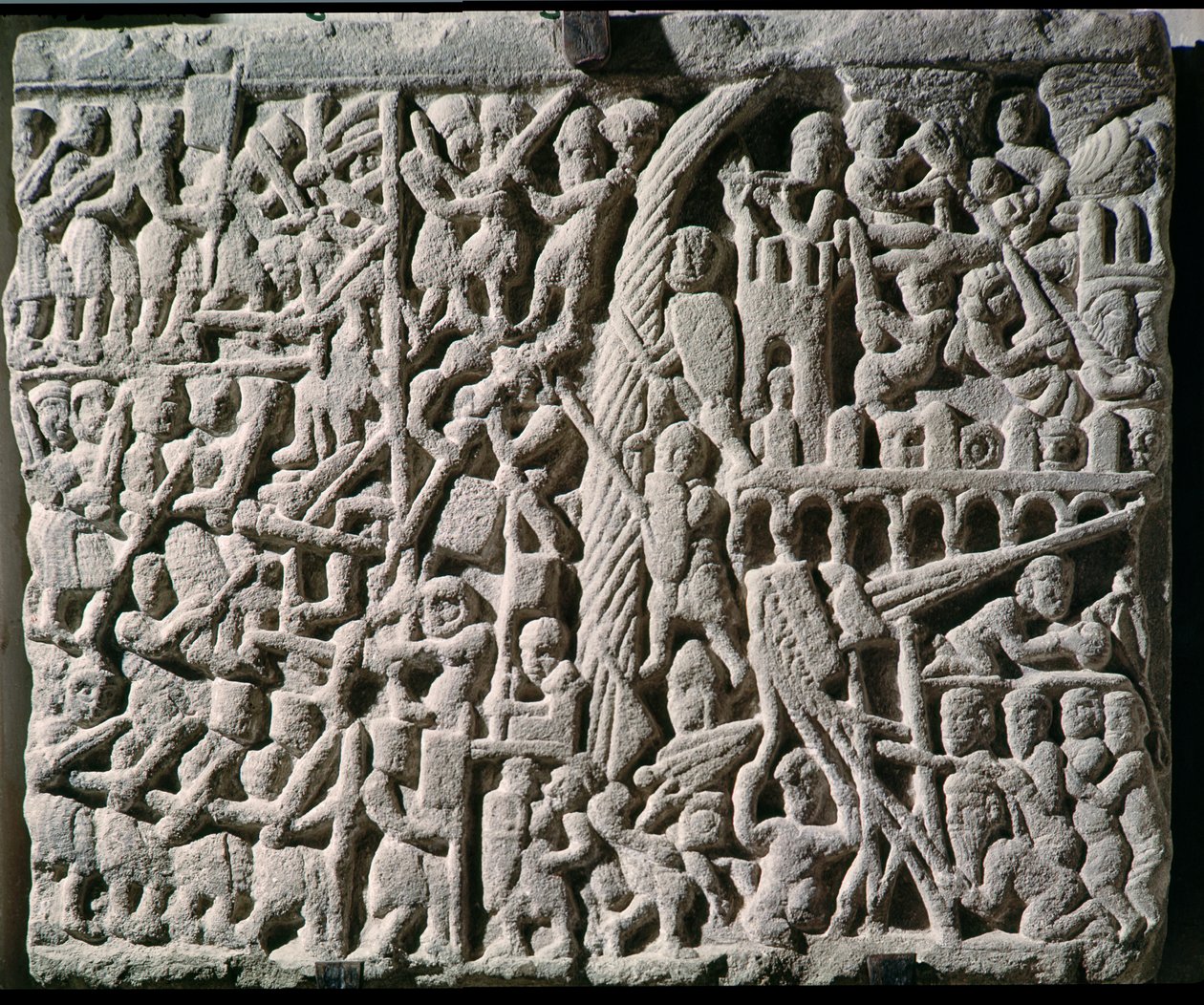 Reliéf zobrazující obléhání Carcassonne Simonem de Montfort (asi 1160-1218) v roce 1209 od French School