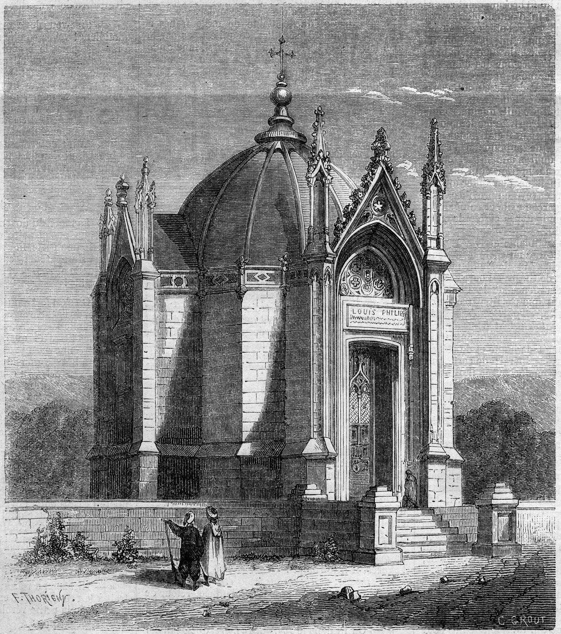 Náboženská architektura: vnější pohled na kapli Saint Louis (1842), Kartágo, Tunisko od French School