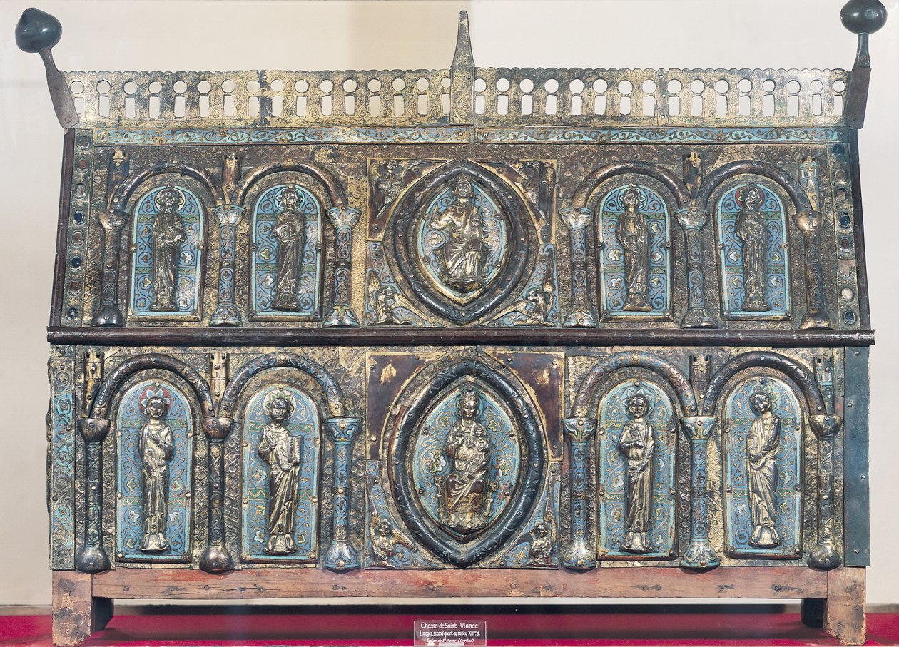 Relikviářová truhla St. Viance, Limousin School, cca 1230-50 (zlacená měď a champleve smalt) od French School