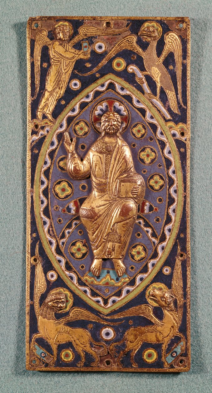 Relikviářová deska zobrazující Krista se symboly evangelistů (smaltovaná měď) od French School