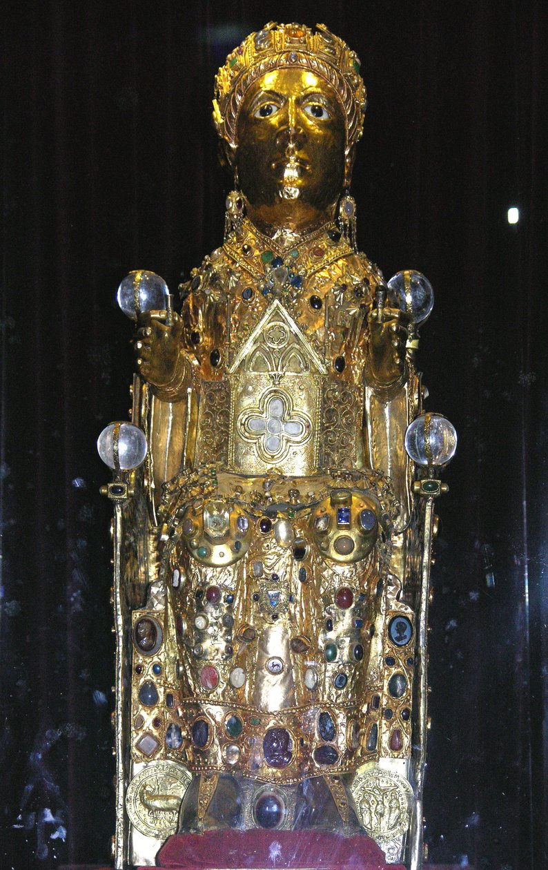 Relikviářová socha sv. Foye, cca 980 (zlato, stříbro, dřevo, drahokamy a polodrahokamy) (viz také 121295 & 245222) od French School