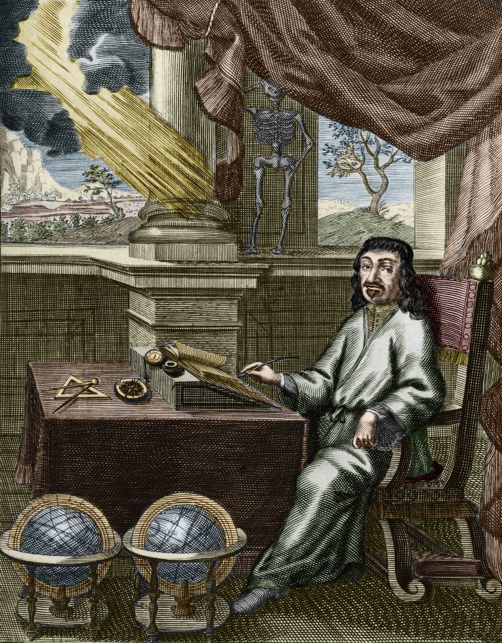 René Descartes (ručně kolorovaná rytina) od French School