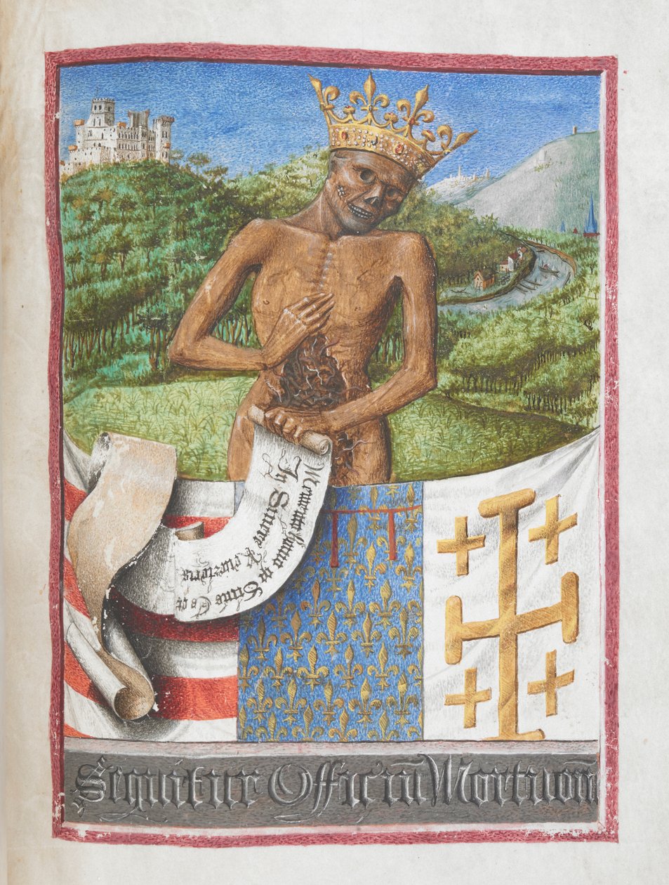 Rene, vévoda z Anjou jako korunovaná kostra, z Knihy hodin René z Anjou (vellum) od French School