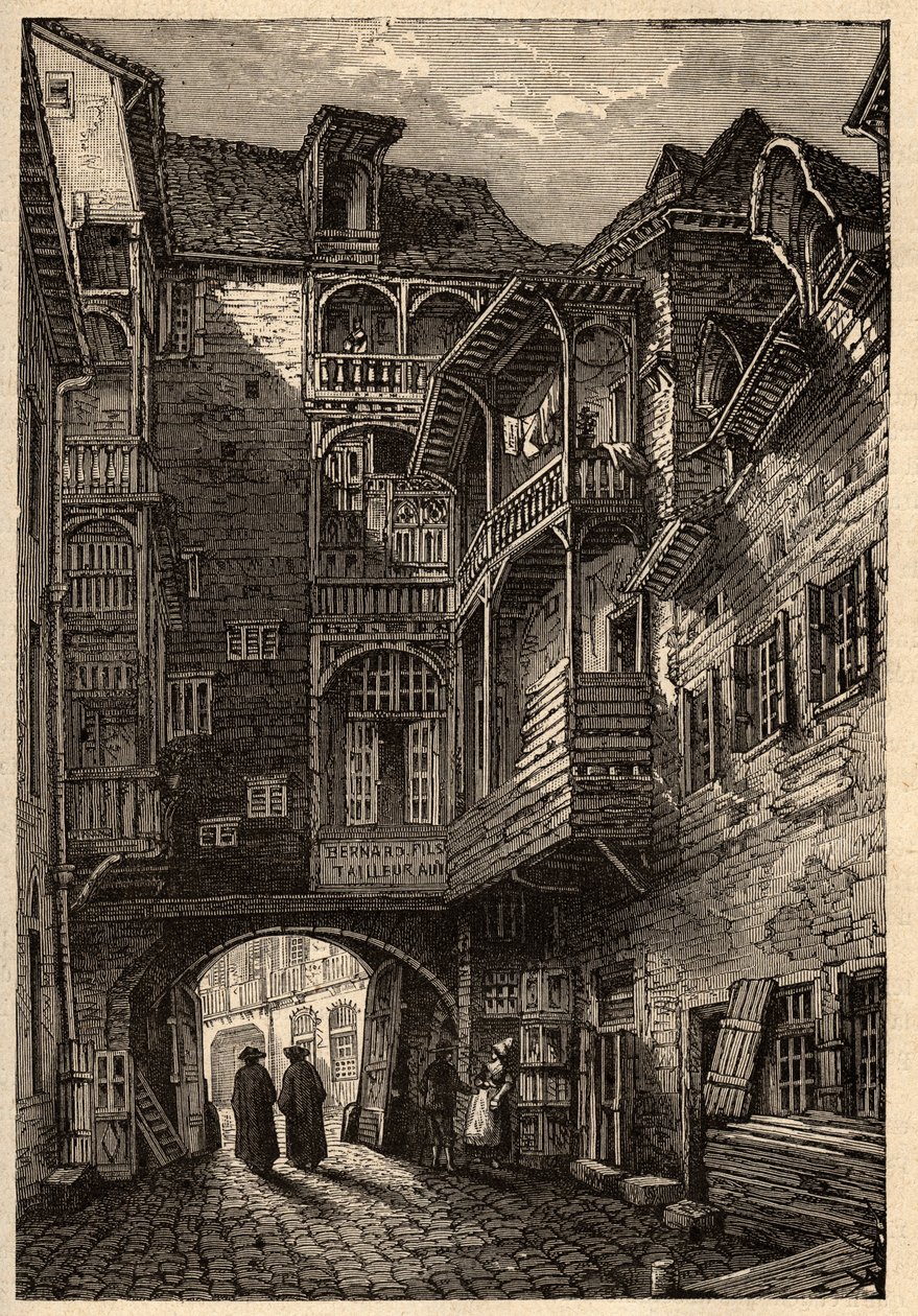 Rennes - Stará brána Passage des Carmelites - rytina "" PATRIE" - PECTUREQUIREQUE POPIS FRANCIE V 6 SVAZTECH LUCIEN HUARD - konec 19. století od French School