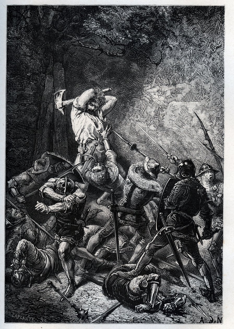 Representation du Grand Ferre (nebo Ferret) (asi 1330-asi 1358) picardský hrdina stoleté války“ (Stoletá válka: Portrét francouzského hrdiny Big Ferre) - rytina z „“ L