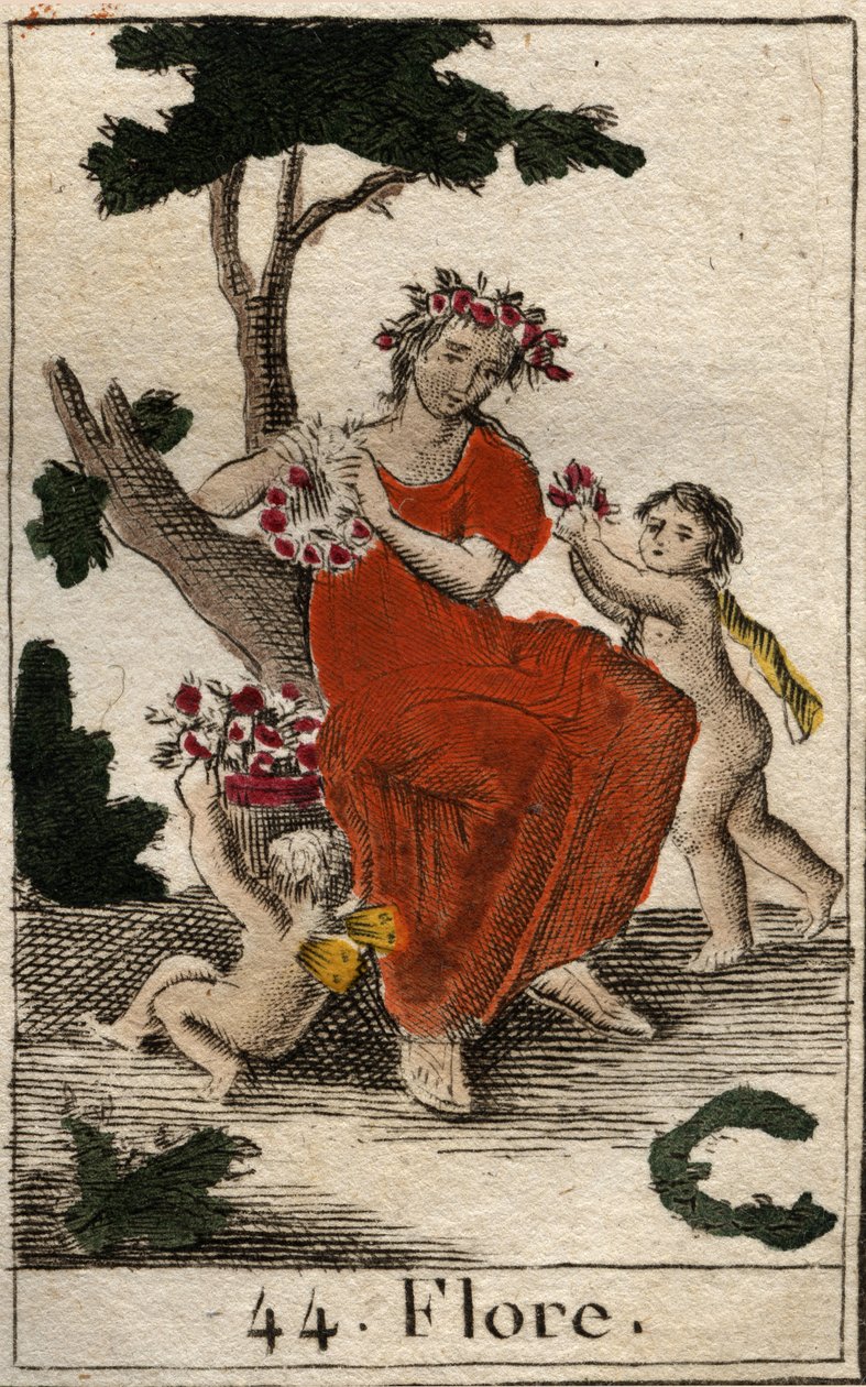 Znázornění Flory (Flora), bohyně květin. (Flóra, bohyně květin a období jara) Z „Mythologie de la jeunesse“ od Pierra Blancharda 1803. od French School