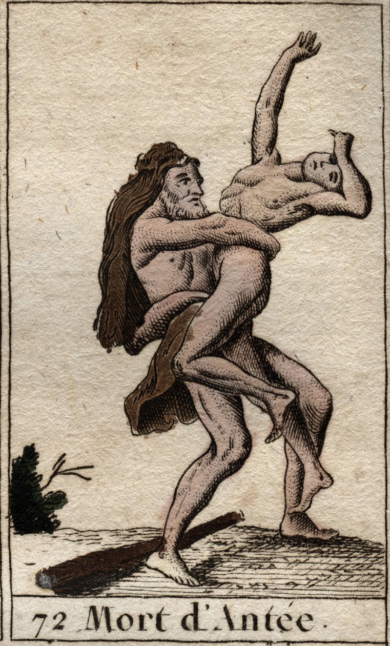 Znázornění Herkula Terrassanta Anteho, krále Libye (Héraklés (Herkules) zabíjející Antaea medvědím objetím) Z „Mytologie mládí“ od Pierra Blancharda 1803. od French School