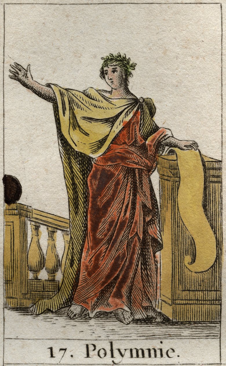 Reprezentace Polyhymnie, Múzy posvátného hymnu a výmluvnosti. Z „Mytologie mládí“ od Pierra Blancharda 1803. od French School