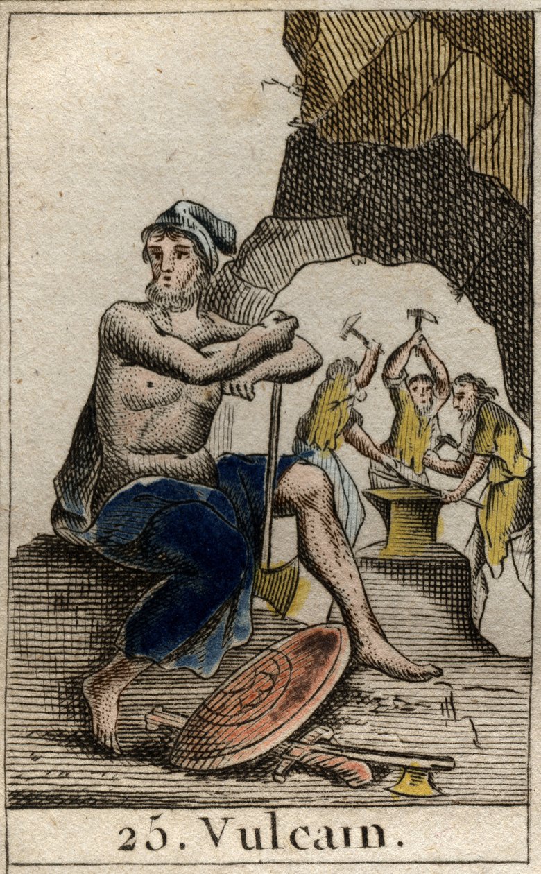 Reprezentace Vulcana, boha ohně, kovárny a sopek. (Vulkán, bůh ohně a sopek). Z „Mytologie mládí“ od Pierra Blancharda 1803. od French School