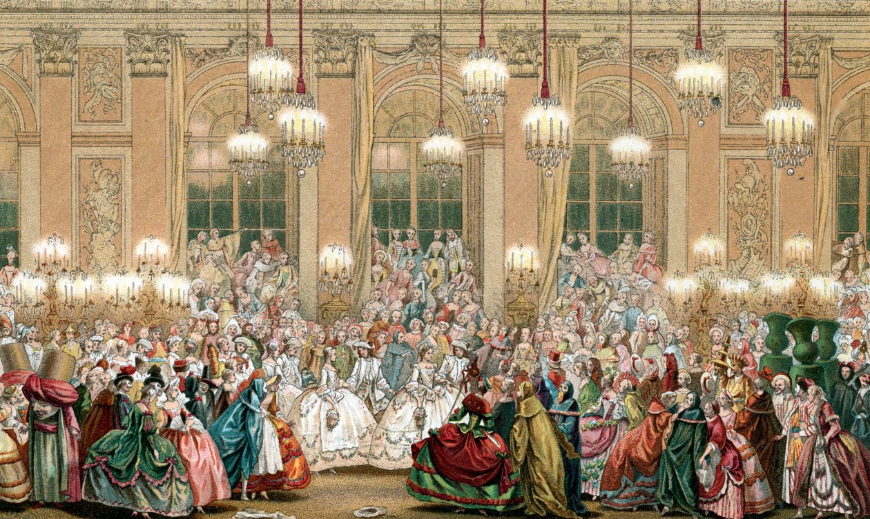 Zastoupení maškarády na dvoře krále Ludvíka XV od French School