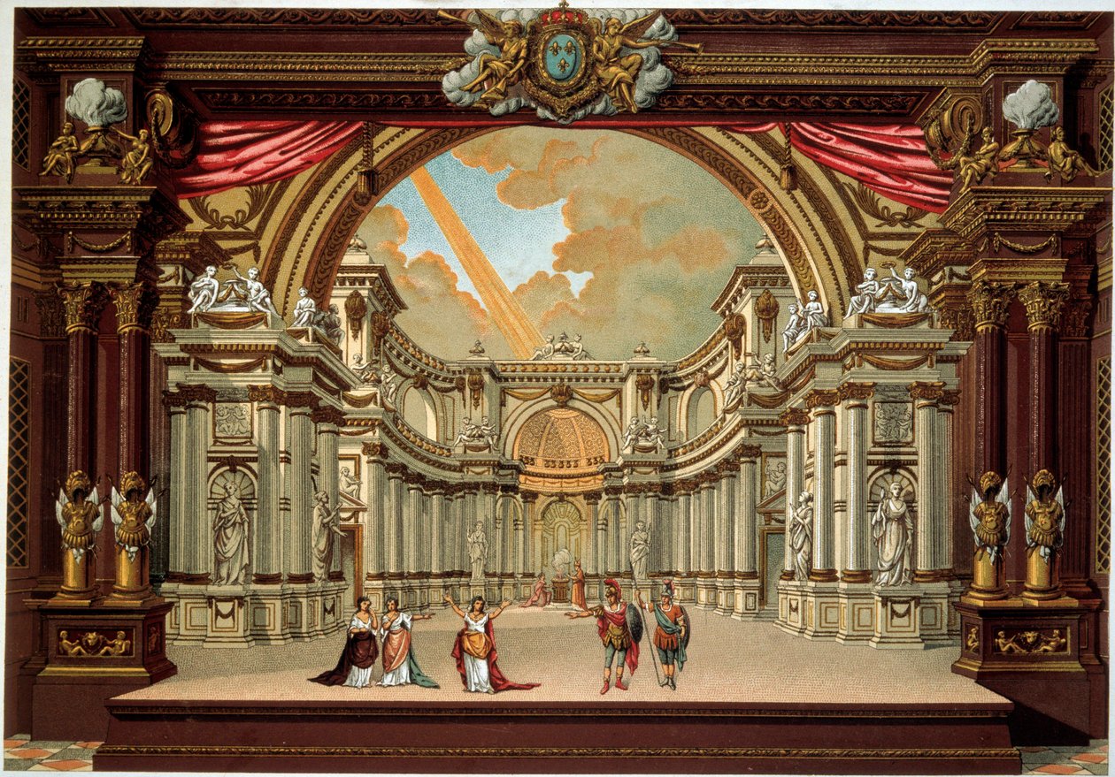 Reprezentace hry Jeana Baptista Poquelin dit Moliere (1622-1673) v divadle zámku ve Versailles. Litografie 19. století. Dekorativní umění, Paříž od French School