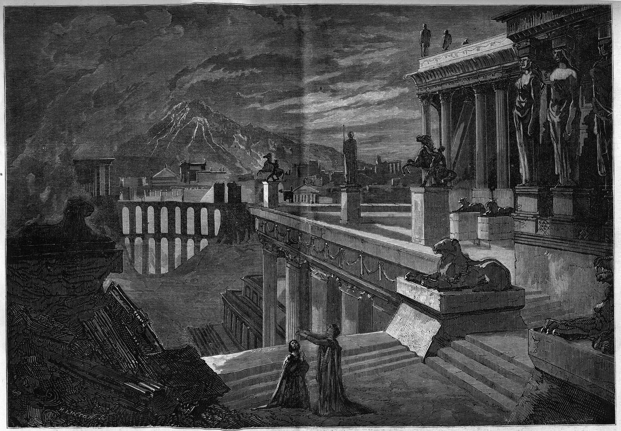 Znázornění opery: „“ Herculanum““ na libreto Josepha Meryho (1798-1866) a T. Hadota a na hudbu Feliciena Davida (1808-1876). Město Herculanum v době jeho zničení při erupci Vesuvu (poslední scéna V. dějství). A od French School
