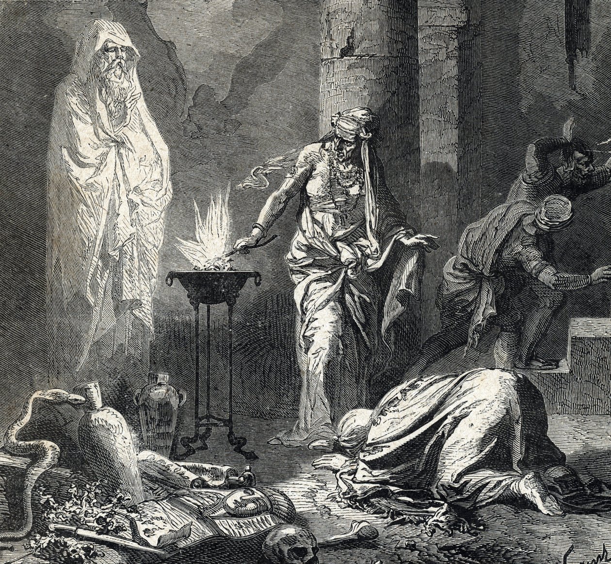 Představení čarodějnice z Endoru (nebo Pythonisse z Endoru), kananejské vesnice zmiňované v první knize Samuelově (Bible), která má talisman, kterým nazývá ducha proroka Samuela, který nedávno zemřel, na žádost krále Saula isr od French School