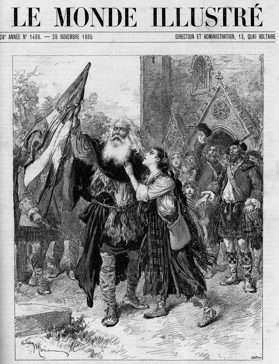 Ztvárnění dramatu v pěti dějstvích „Les Jacobites“ od Francoise Coppeeho (1842-1908) v divadle de l