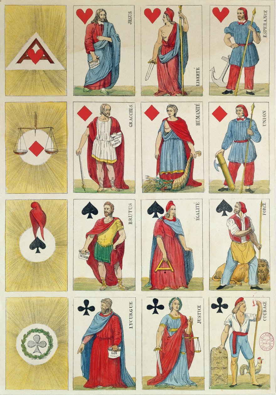Reprodukce republikánských hracích karet z období revoluce 1848 od French School
