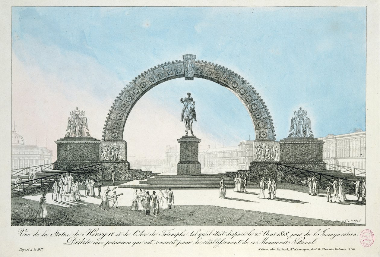 Restaurování sochy Jindřicha IV na Pont Neuf, Paříž, 25. srpna 1818 od French School
