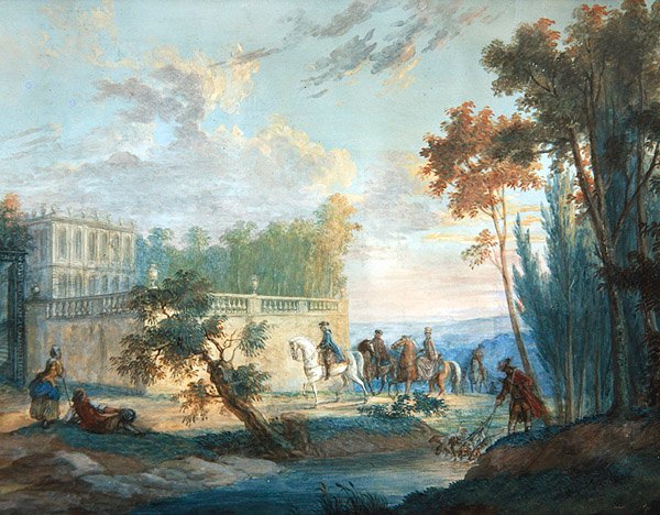 Návrat z lovu, polovina 18. století (kvaš na papíře) od French School