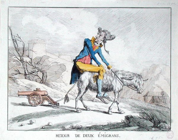 Návrat dvou emigrantů (barevná rytina) od French School