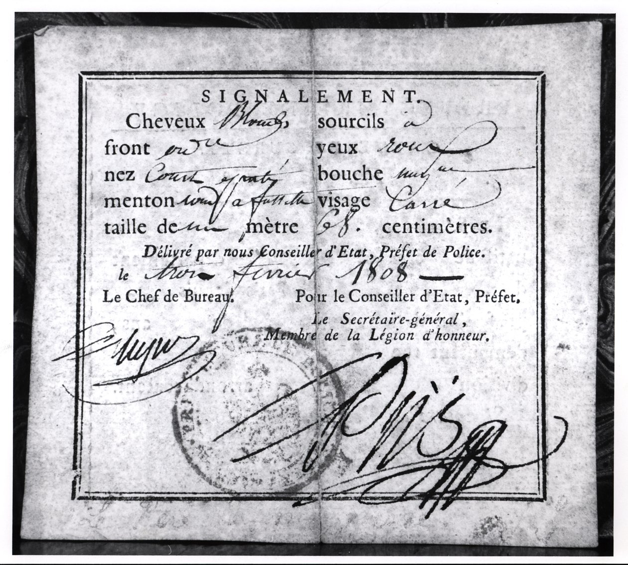 Zadní strana bezpečnostní karty, 1808 (pero a inkoust na papíře) od French School