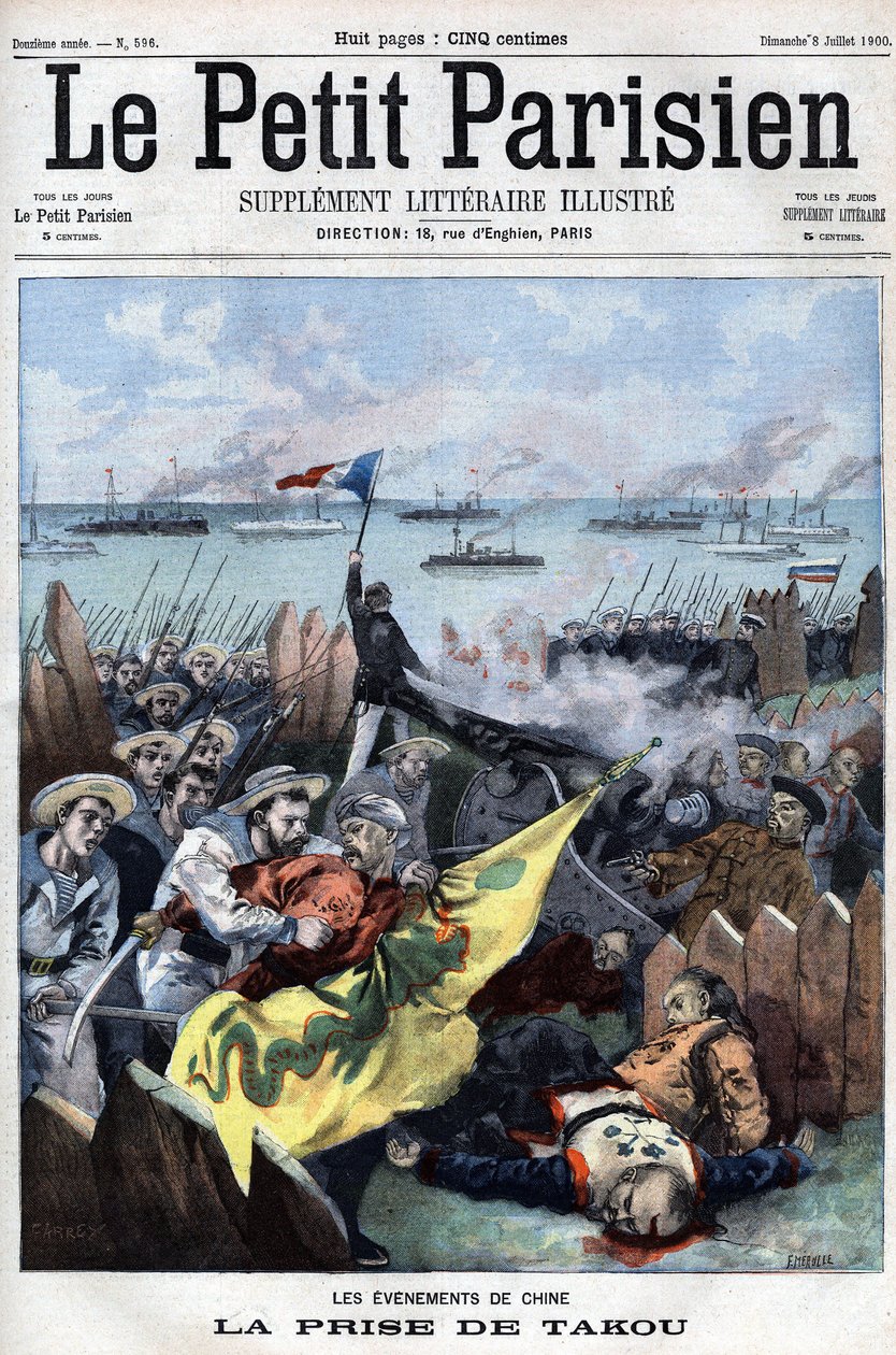 Revolt des Boxers (1898-1900): Spojenci zajali Takou v Číně - v „Le Petit Parisien“ od French School