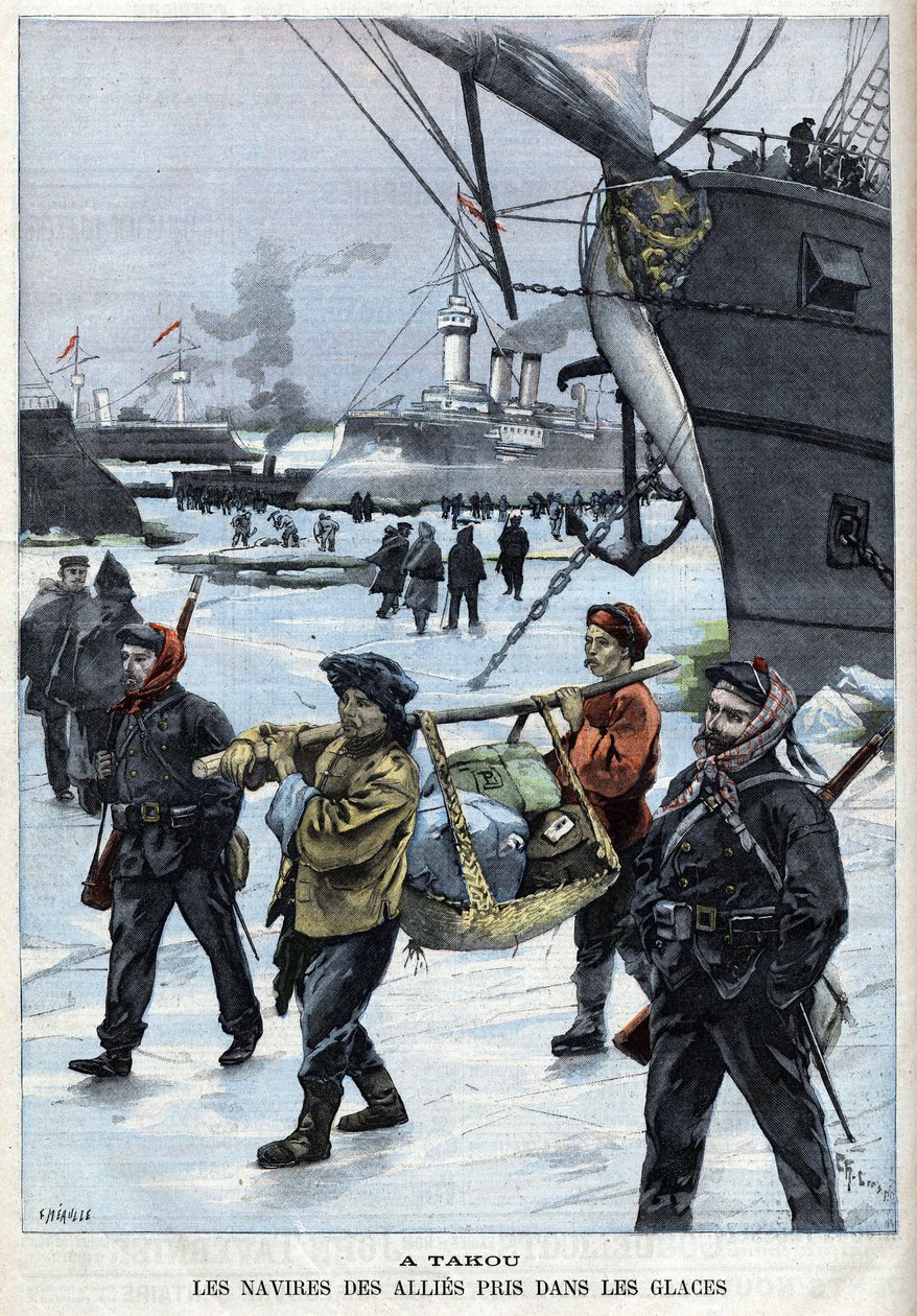 Revolt des Boxers (1898-1900) lodě spojenců v ledovém Atakou. v „Le Petite Parisien“ od French School